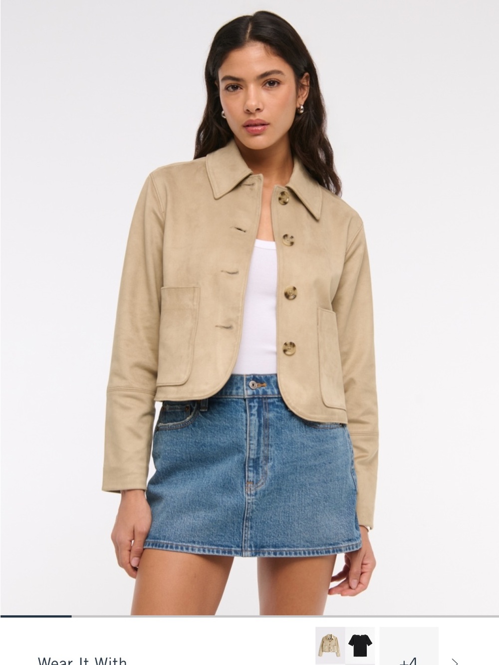 Abercrombie & Fitch Beige Cropped Button Jacket